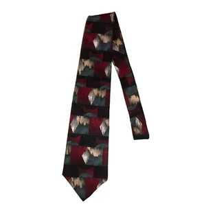 VINTAGE HALSTON 100% SILK TIE ABSTRACT DARK RED USA BLACK 57" LONG 4" WIDE MENS - Picture 1 of 4
