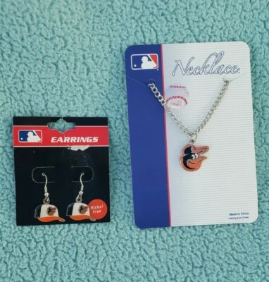 MLB Baltimore Orioles Necklace/Earring Set BASEBALL bird head/hat  jewelry  - Image 1 of 3