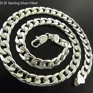 Necklace Real 925 Sterling Silver Filled Solid Men's Cuban Link 12mm Chain 55cm - Picture 1 of 3