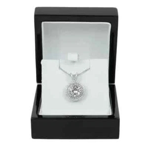 WHITE GOLD FINISH Created Diamond Round Cut Cluster Design Necklace-gift box - Picture 1 of 5
