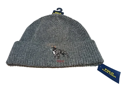 New POLO RALPH LAUREN - French Bulldog - Grey Beanie  1 sz (no jumbo heads) - Image 1 of 4