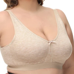 Cotton Bra Wireless Plus Size Full Coverage Sleep Unlined Figure Minimizer Bra - Picture 1 of 40