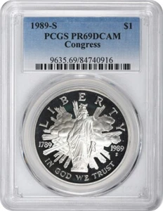 1989-S Congress Silver Commemorative Dollar PR69DCAM PCGS Proof 69 Deep Cameo - Picture 1 of 2