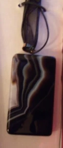 Black Onyx with brown & white stripes in druse with black ribbon new w/gift box - Picture 1 of 4