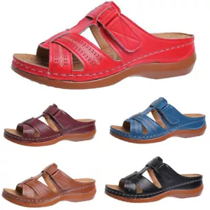 Womens Summer Shoes Orthopedic Slip On Sandals Flip Flop Open Toe Wedge Slippers - Picture 1 of 12