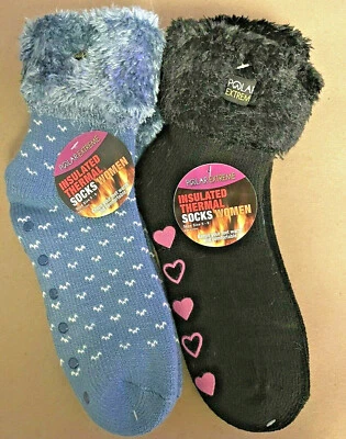 Insulated Thermal Socks 2 pairs/Qtr with Fur Cuff/ Womens/ Gripper Sock Type/NWT - Image 1 of 4
