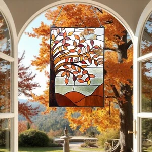 Panel de ventana colgante de vitral Spice Colors árbol de la vida atrapasol 16x24 pulgadas - Imagen 1 de 9