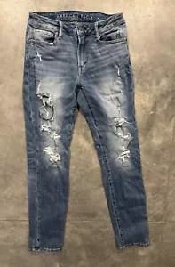 Pantalones de mezclilla ajustados American Eagle para hombre talla 30x34 (30x33) azul desgastado elástico - Imagen 1 de 5