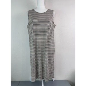 J.Jill women's medium brown striped ribbed tunic mini dress lagenlook stretch - Picture 1 of 7