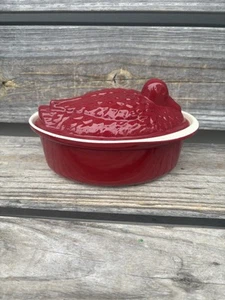 Chasseur Red 'Duck' Enameled Cast Iron Terrine Beautiful 🤩 - Picture 1 of 12