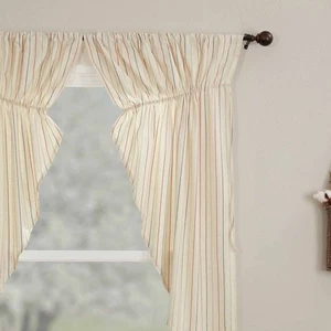Betsy Stripe Prairie Curtains, Set of 2 Gathered Tie Back Swags, 63" L x 36" ... - Bild 1 von 5