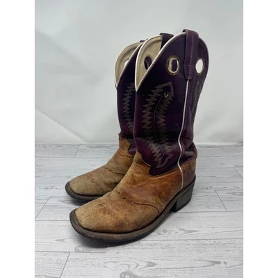 Botas de Vaquero Old West Niños Punta Cuadrada Western Botas de Montar Marrón Púrpura Foto 1 de 4