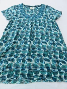 WEIRD FISH HÜBSCHES GRÜN BLAU 70ER RETRO ISH PRINT LONG TUNIKA MINIKLEID UK 12 - Bild 1 von 16