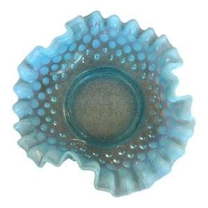 VTG Fenton Aqua Blue Hobnail Opalescent Ruffled Candy Dish Trinket Bowl Art - Picture 1 of 4