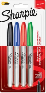 Sharpie Permanent Markers, Fine Tip, Assorted Standard Colours, 4 Pack - Picture 1 of 11