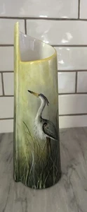 Kunstkeramik Vase handbemalt Reiher Reiher Kranich Gras Küste Feuchtgebiet schön - Bild 1 von 11