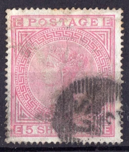 GB QV  SG134 1882 -  5/- ROSE PLATE 4 HEAVY CANCELLED c £3800 LETTERED EE - Picture 1 of 2