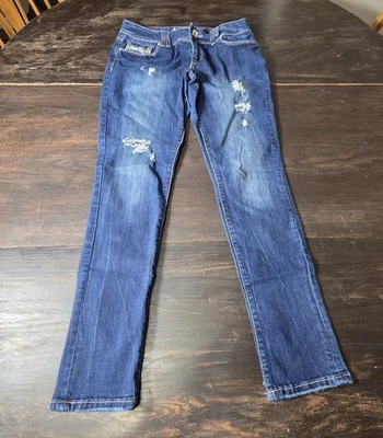 Pantalones de mezclilla para mujer Amathyst desgastados talla 9 regular lavado oscuro bordados  Foto 1 de 4