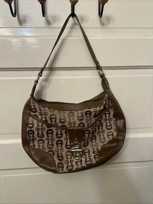 Bolso de mano vintage Agner marrón y blanco Signature Foto 1 de 4