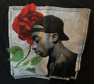 Tupac Shakur T-shirt long sleeve rose old english black sz L graphic print - Image 1 of 4