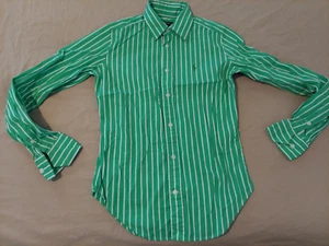 Womens Polo Ralph Lauren Dress Shirt 2 Green Button Cotton Blouse - Picture 1 of 5