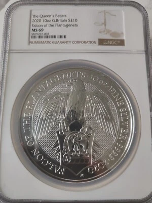 Royal Mint 10oz Silver Queens Beast 2020 Falcon Of The Plantagenet NGC MS 69 - Image 1 of 2