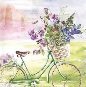 R891# 3 x tovaglioli di carta singola per bici da decoupage con cesto di fiori - Foto 1 di 11