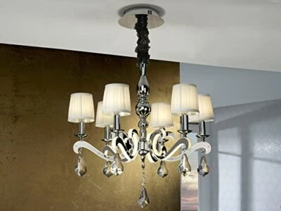 Schuller Creta 6 Light 765612 Ceiling Chandelier with Crystal Drops Chrome Beige - Image 1 of 4