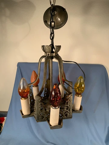 Antique Deco 1920s 5bulb Hanging Slip-Shade Light Fixture for restore project Cover