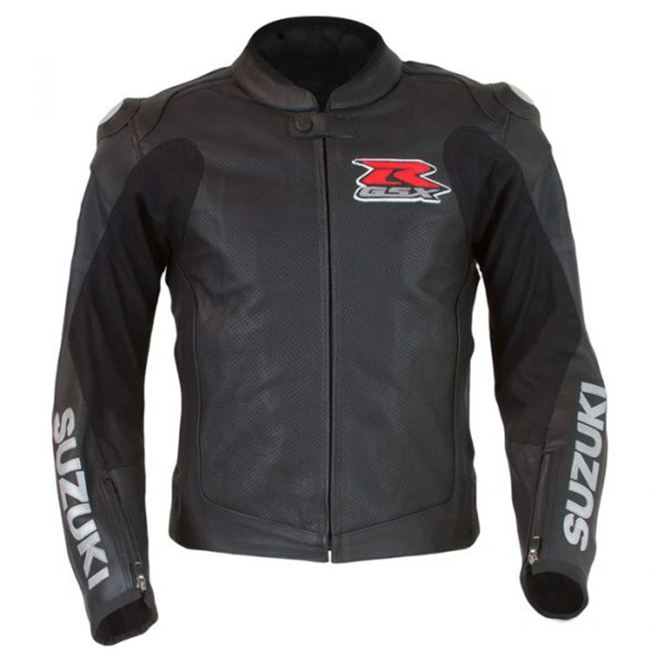 Chaqueta de cuero negra para hombre Suzuki GSXR moto carreras Foto 1 de 4