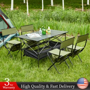 5 PCS 46'' Foldable Camping Table & Chair Set Portable Picnic Table Chair 280lbs - Picture 1 of 24