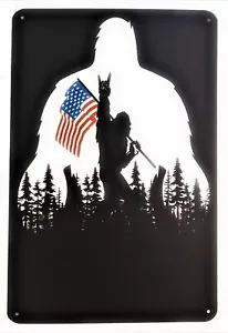 BIGFOOT ROCKS SASQUATCH IN THE USA BIGFOOT AMERICAN FLAG 8X12 MADE FROM ALUMINUM - Picture 1 of 2