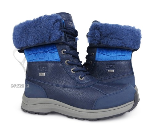 Stivali UGG Adirondack III velluto coccodrillo pelle navy pelliccia donna taglia 5 5 NUOVI 