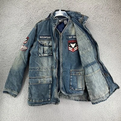 De Colección Rocawear CONJUNTO Chaqueta Denim + Chaleco con Parches Talla XL 18/20 Acolchado Jay-Z Foto 1 de 4