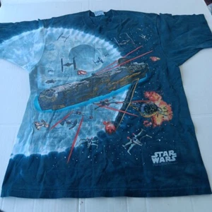 Vintage Star Wars Liquid Blue Shirt Mens L AOP Millennium Falcon Death Star 1997 - Picture 1 of 23