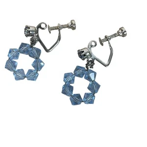 Vintage Blau Kristall Schraube Rückseite Ohrringe Dangly Circle - Bild 1 von 7