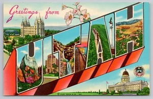Tarjeta postal Wasatch News 1965 Greetings From UTAH carta grande cromada - Imagen 1 de 4