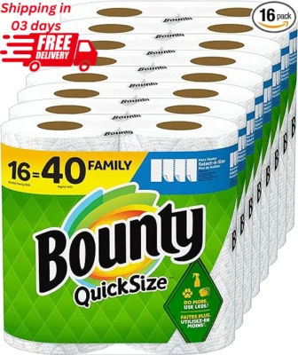 Toallas de papel Bounty de tamaño rápido, blancas, 16 rollos familiares = 40 rollos regulares Foto 1 de 4