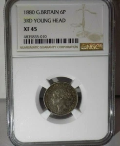 GREAT BRITAIN 1880 6P 6 Pence NGC XF45 XF 45 England Sixpence Certified Coin - Picture 1 of 6