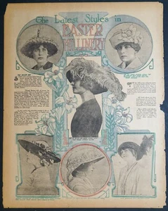 1913 Detroit Sunday farbige Zeitungsmodeseite - neuester Stil Ostern Millinery - Bild 1 von 1