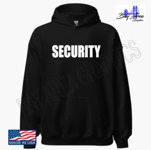 SECURITY BLACK Unisex Adult Fleece Hoodie Sweatshirt Print Front & Back WH/YELL - Picture 1 of 6