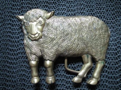 ¡Hebilla de cinturón hippie de latón recortada de cordero oveja! ¡VINTAGE! RARO! BARON! 1980! TAIWÁN! Foto 1 de 4