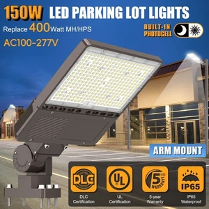 150W LED Parking Lot Light with Photocell LED Shoebox Light Adjustable Arm Mount - Picture 1 of 15