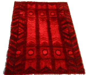 Vintage Red Scandinavian Design Wool Rug Woven Vintage 1970s - Picture 1 of 11