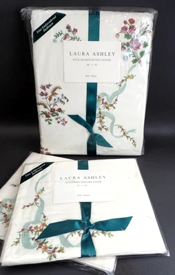 复古 Laura Ashley 全/大号被套和枕套刺绣丝带小径新品 — 第 1/4 张图片