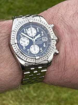 BREITLING CHRONOMAT EVOLUTION CHRONOGRAPH. WITH BEAUTIFUL BLUE DIAL. - image 1 of 4