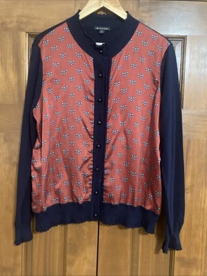 Brooks Brothers Silk Merino Wool Orange Navy Cardigan Women’s Size XL - Image 1 of 4