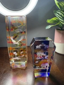 Lot Of 2 3D Laser Etched Glass Paperweights - Picture 1 of 5
