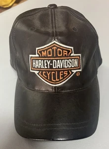 Vintage Harley Davidson Black Leather American Needle Snap-Back Hat Cap - Picture 1 of 5