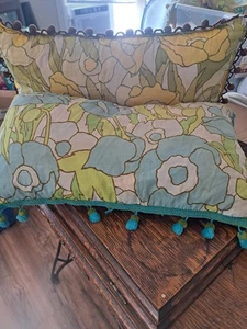 21x12" Vintage bolster pillows pom pom style Set Of 2. See Pics For Pom Details - Picture 1 of 8